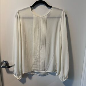 J. Crew Pleated button-back top | white/cream | Size: L